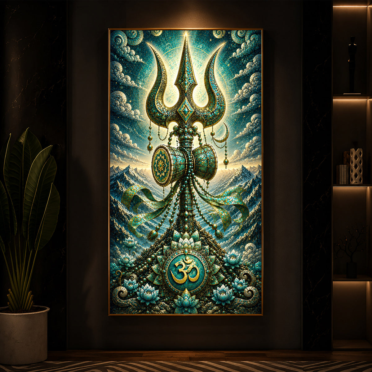 Lord Shiva's Trishul  Modern Luxury Backlight Vertical Wall Art
