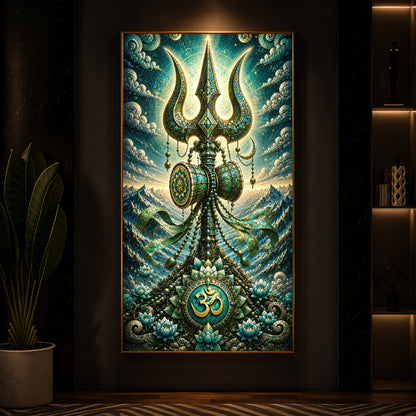 Lord Shiva's Trishul  Modern Luxury Backlight Vertical Wall Art