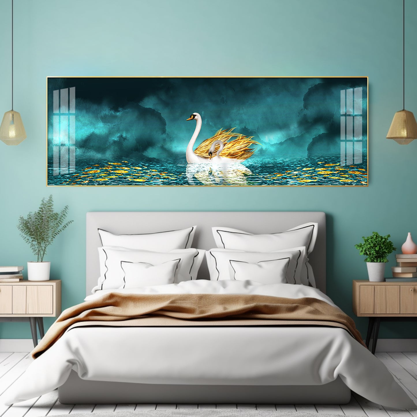 Serene Swan Drift Premium Acrylic Horizontal Wall Art