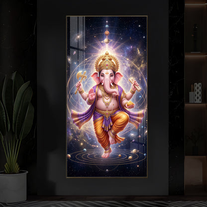 Shree Ganesha's Celestial Embrace Modern Luxury Backlight Vertical Wall Art