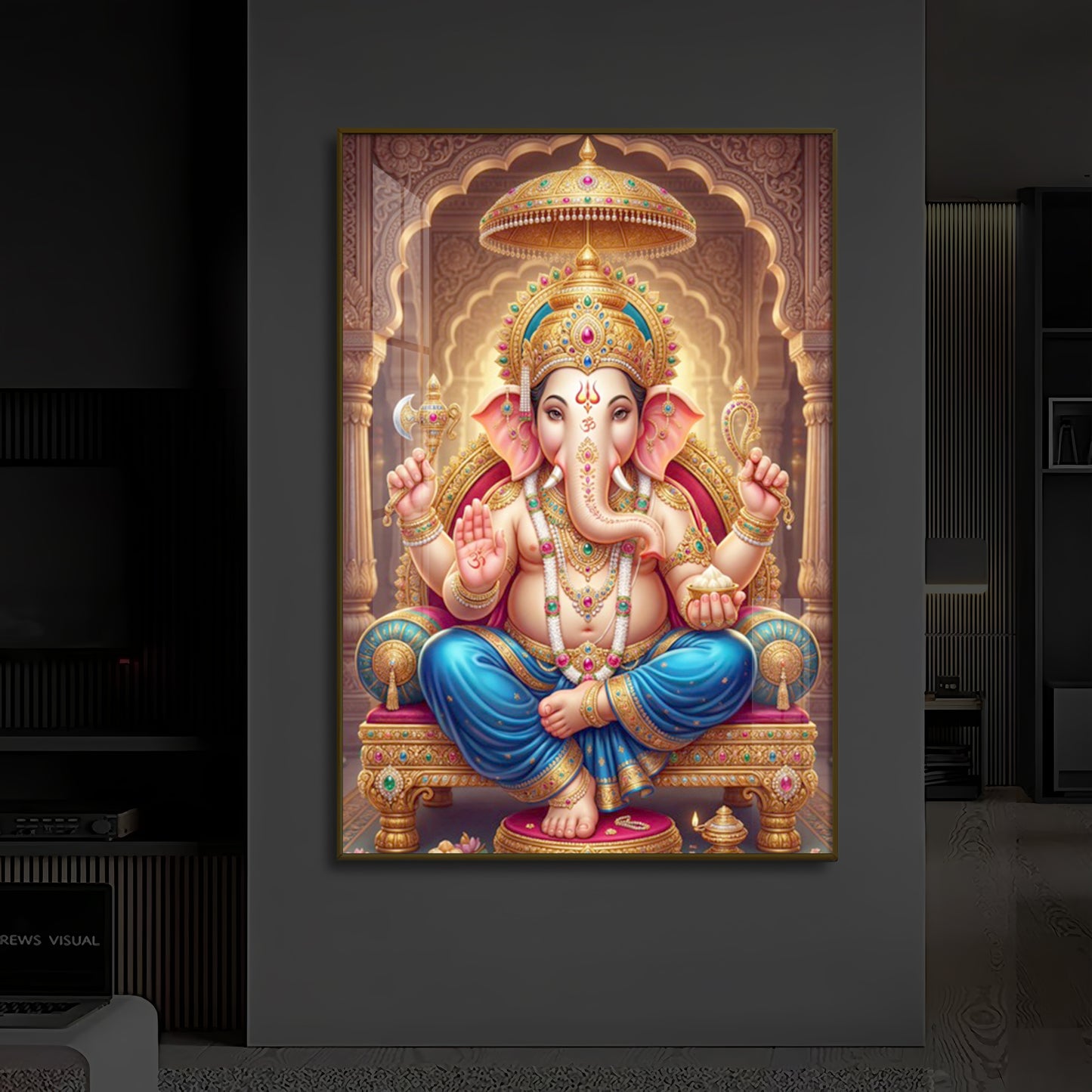 Shree Ganesh Modern Luxury Backlight Vertical Wall Art
