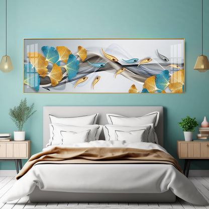 Blue & Golden Leaf Premium Acrylic Horizontal Wall Art