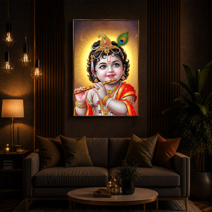 Lord baby Krishna Modern Luxury Backlight Vertical Wall Art