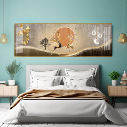 Pair Of Gold & Black Deer Premium Acrylic Horizontal Wall Art