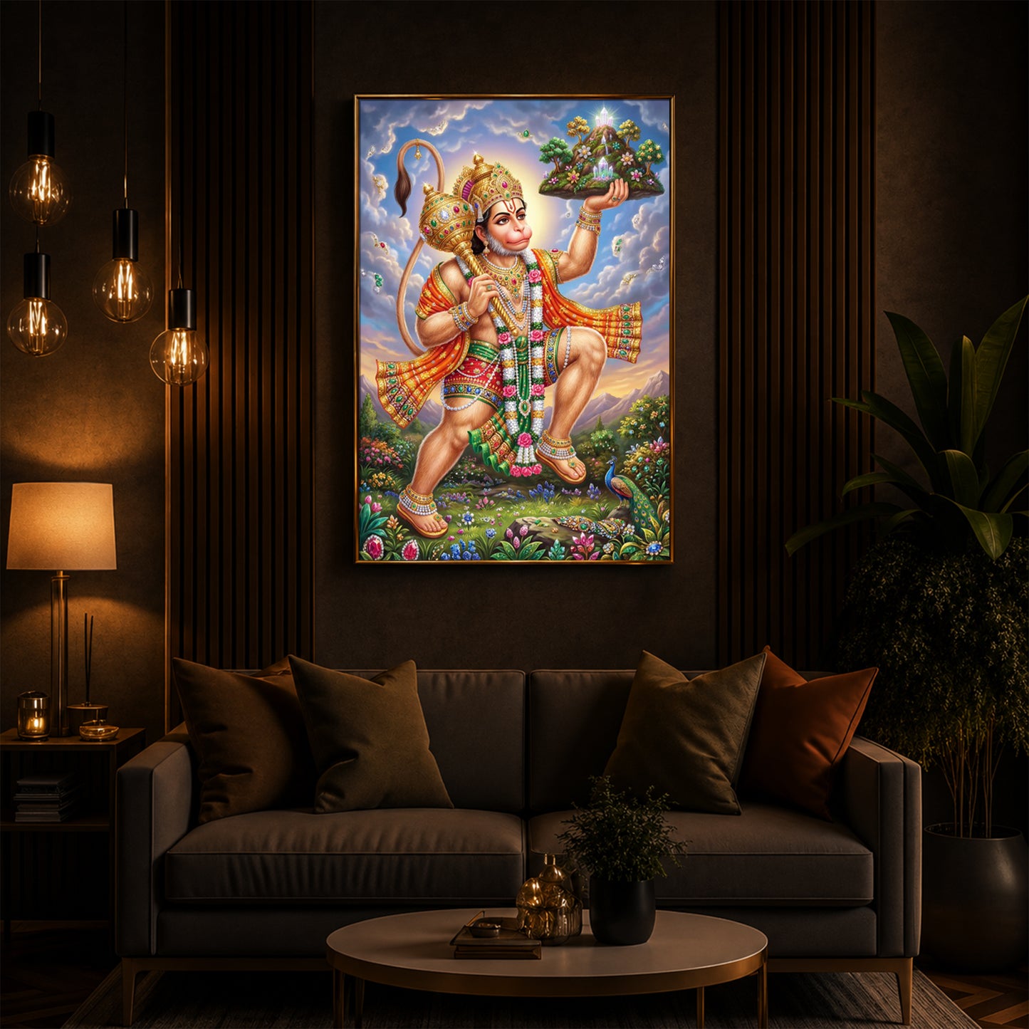 Lord Hanuman Carries The Mountain Modern Luxury Backlight Vertical Wall Art