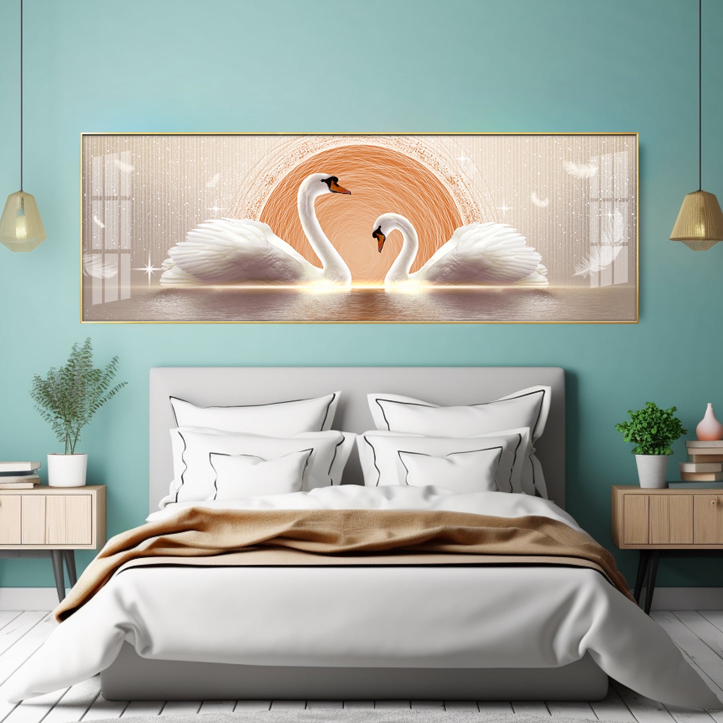 Two White Mute Swans Premium Acrylic Horizontal Wall Art