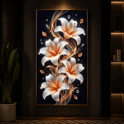 Glowing Golden Lily Modern Luxury Backlight Vertical Wall Art