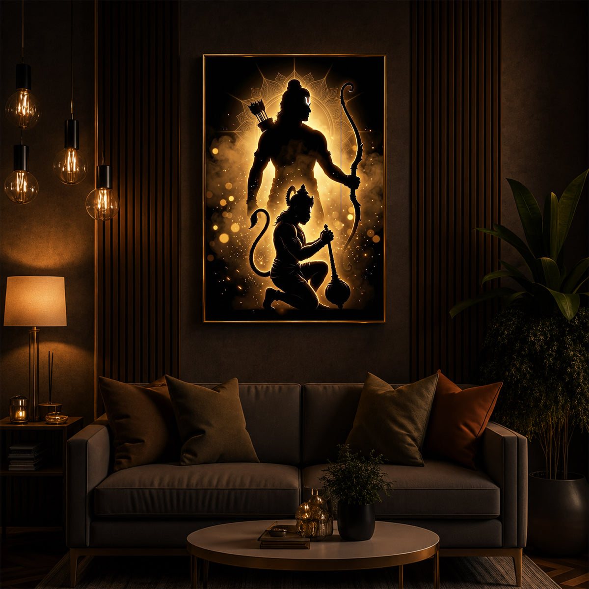 Lord Ram & Hanuman Modern Luxury Backlight Vertical Wall Art