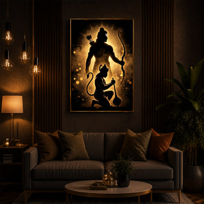 Lord Ram & Hanuman Modern Luxury Backlight Vertical Wall Art