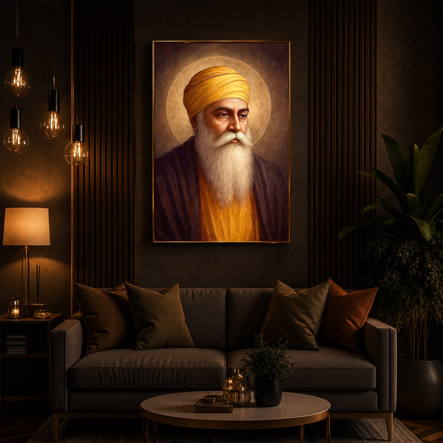 Guru Nanak Dev Ji Modern Luxury Backlight Vertical Wall Art