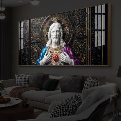 Sacred Heart Of Jesus Modern Luxury Backlight Horizontal Wall Art