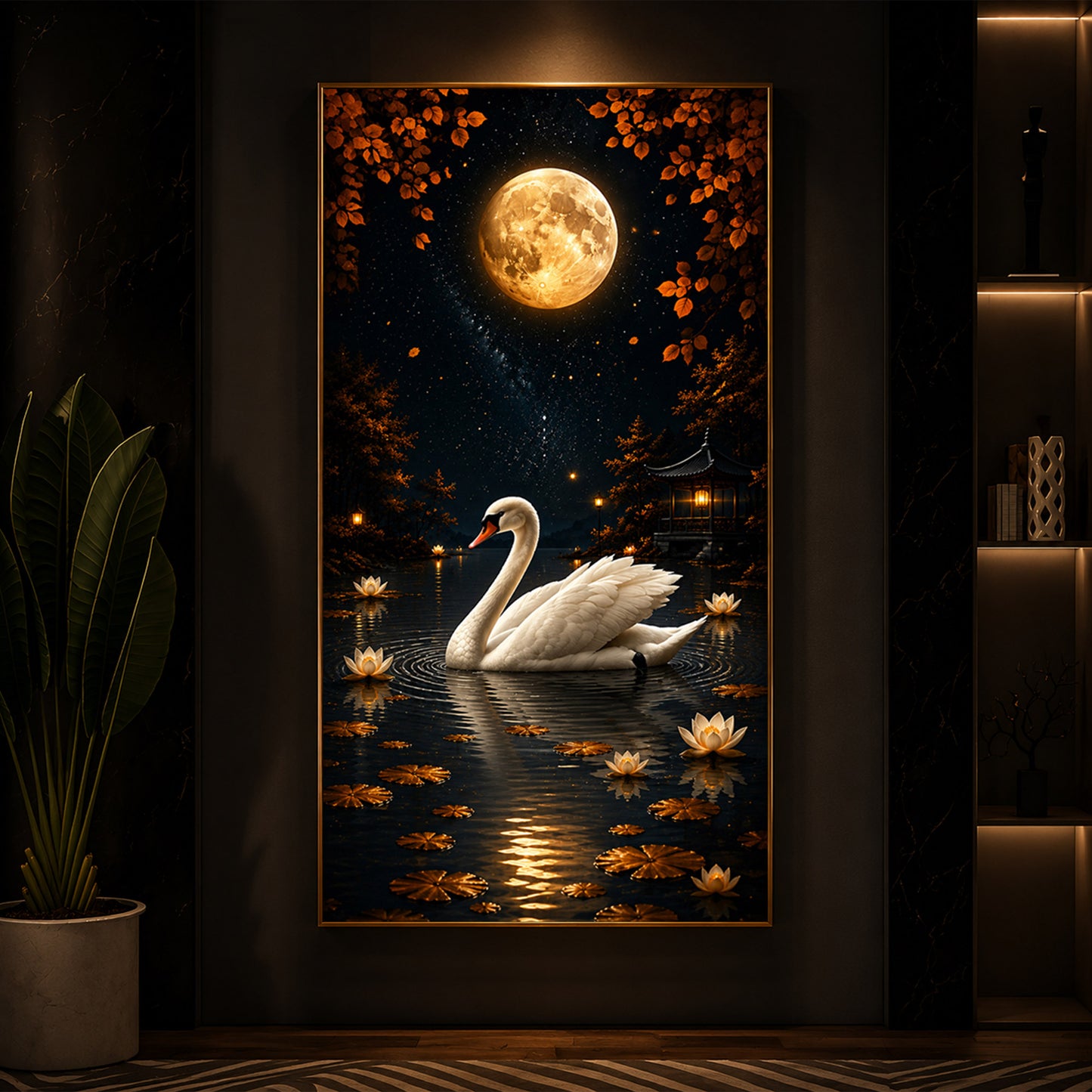 White Swan Modern Luxury Backlight Vertical Wall Art