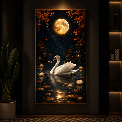 White Swan Modern Luxury Backlight Vertical Wall Art
