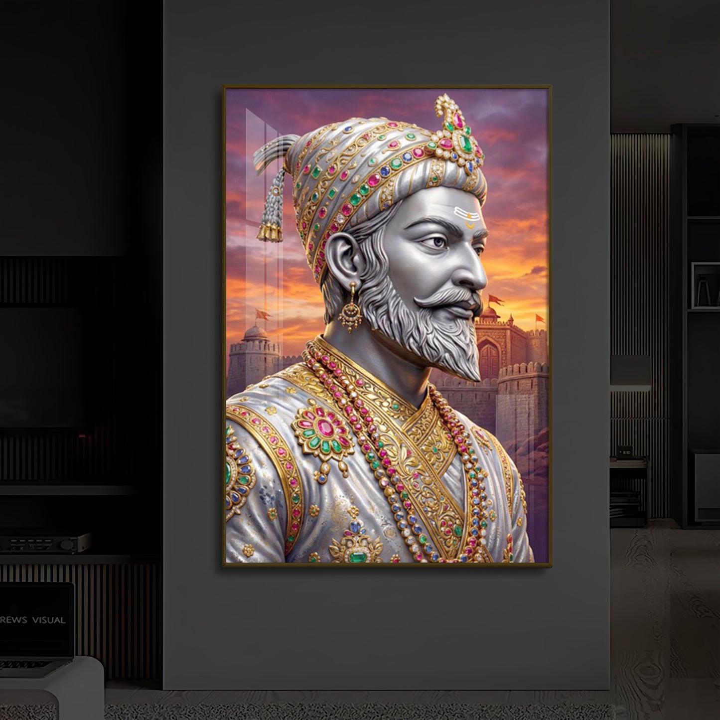 Maratha Shivaji Maharaj Modern Luxury Backlight Vertical Wall Art