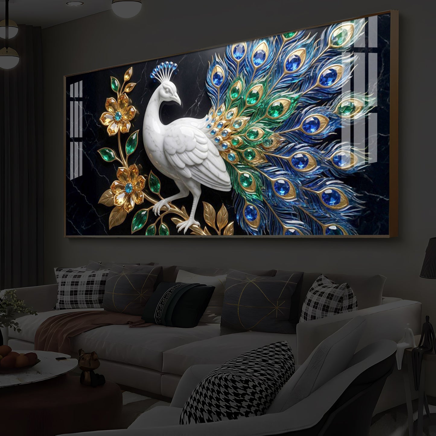 Peacock Modern Luxury Backlight Horizontal Wall Art