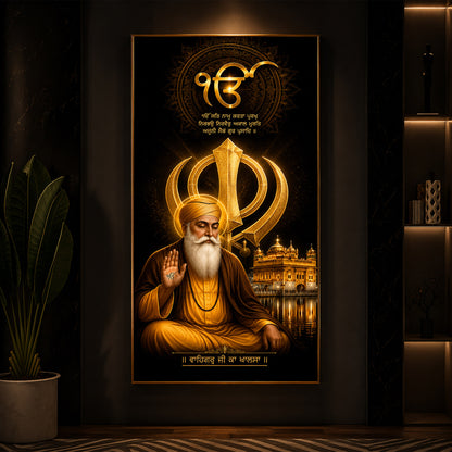 Guru Nanak Dev With Ik Onkar Modern Luxury Backlight Vertical Wall Art