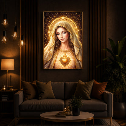 Virgin Mary Modern Luxury Backlight Vertical Wall Art