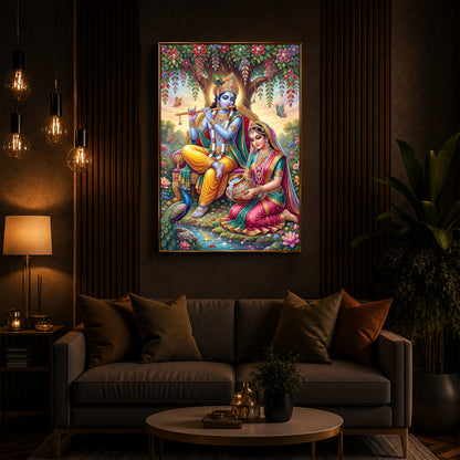 Krishna’s Flute with Radha’s Devotion Modern Luxury Backlight Vertical Wall Art