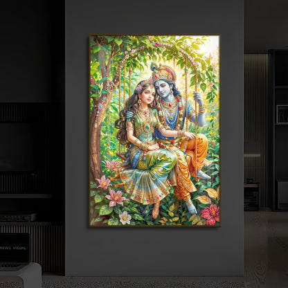 Radha Krishna Modern Luxury Backlight Vertical Wall Art