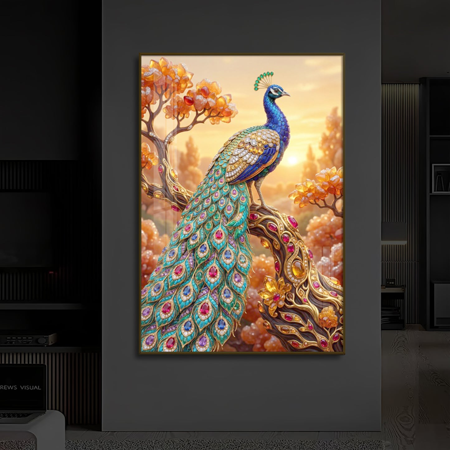 Majestic Peacock Modern Luxury Backlight Vertical Wall Art