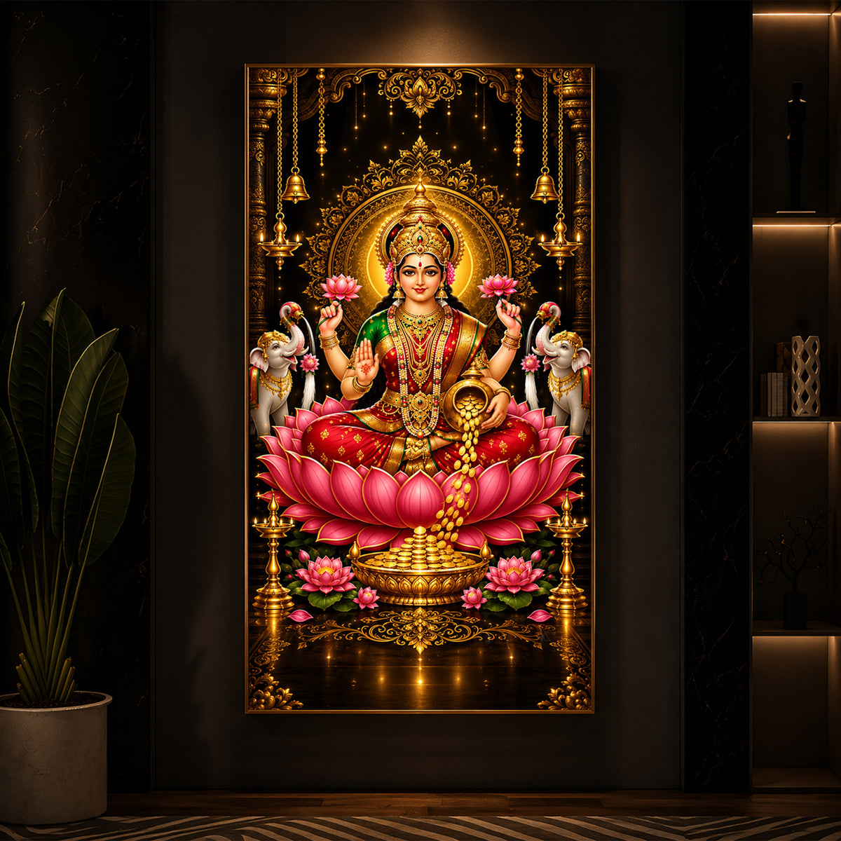Goddess Lakshmi Modern Luxury Backlight Vertical Wall Art