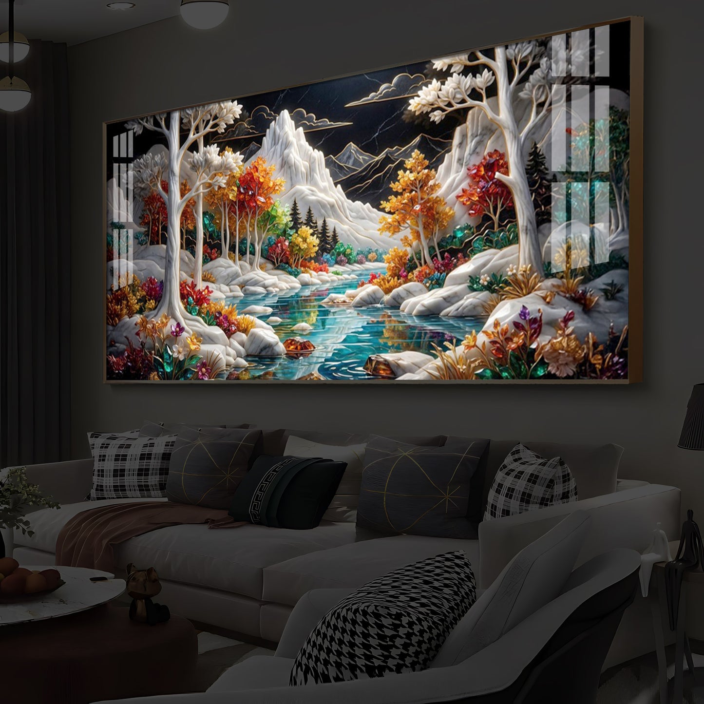 Mountain Serenity Modern Luxury Backlight Horizontal Wall Art