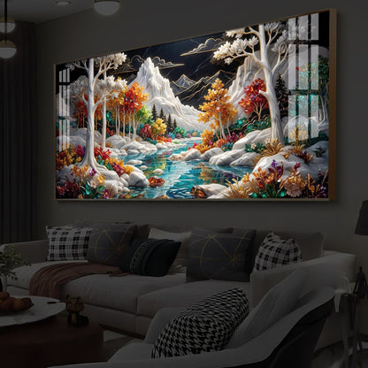 Mountain Serenity Modern Luxury Backlight Horizontal Wall Art