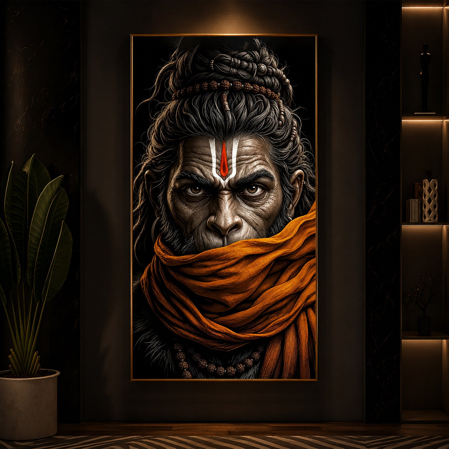 Ram Bhakt Hanuman Modern Luxury Backlight Vertical Wall Art