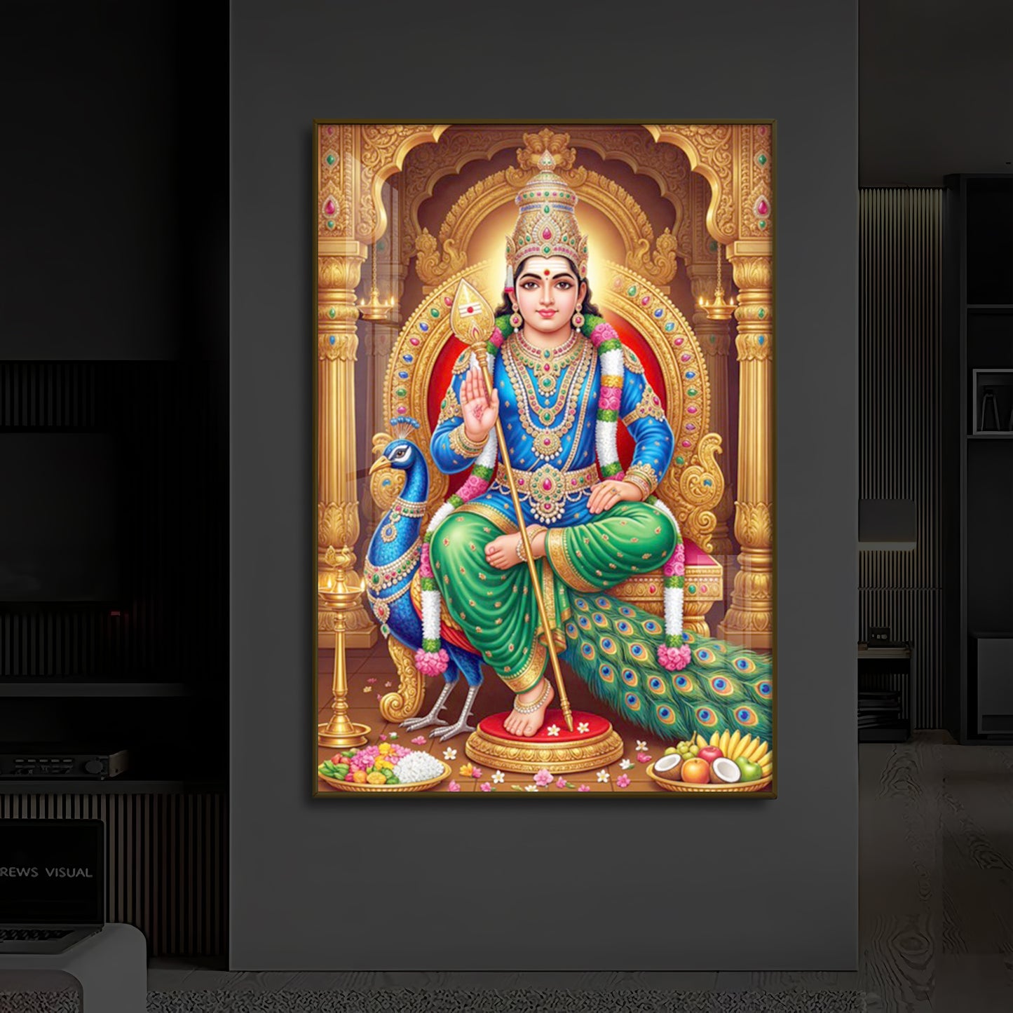 Murugan Bhagwan Modern Luxury Backlight Vertical Wall Art