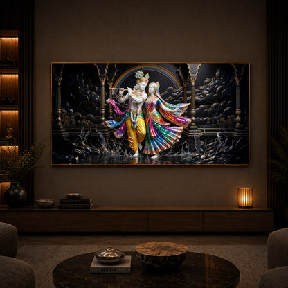 Eternal Radha & Krishna Modern Luxury Backlight Horizontal Wall Art