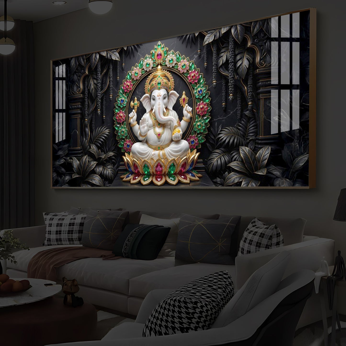 Depicts Lord Ganesha Modern Luxury Backlight Horizontal Wall Art