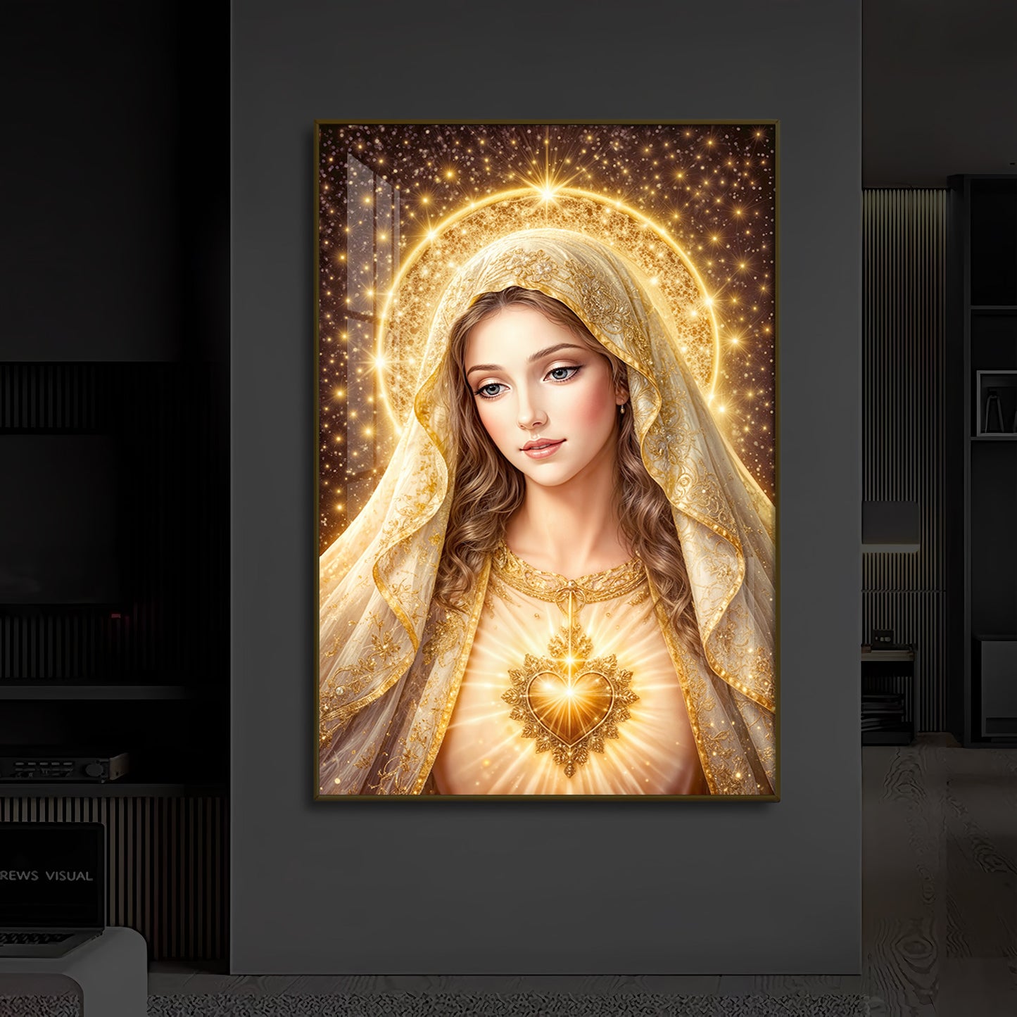 Virgin Mary Modern Luxury Backlight Vertical Wall Art