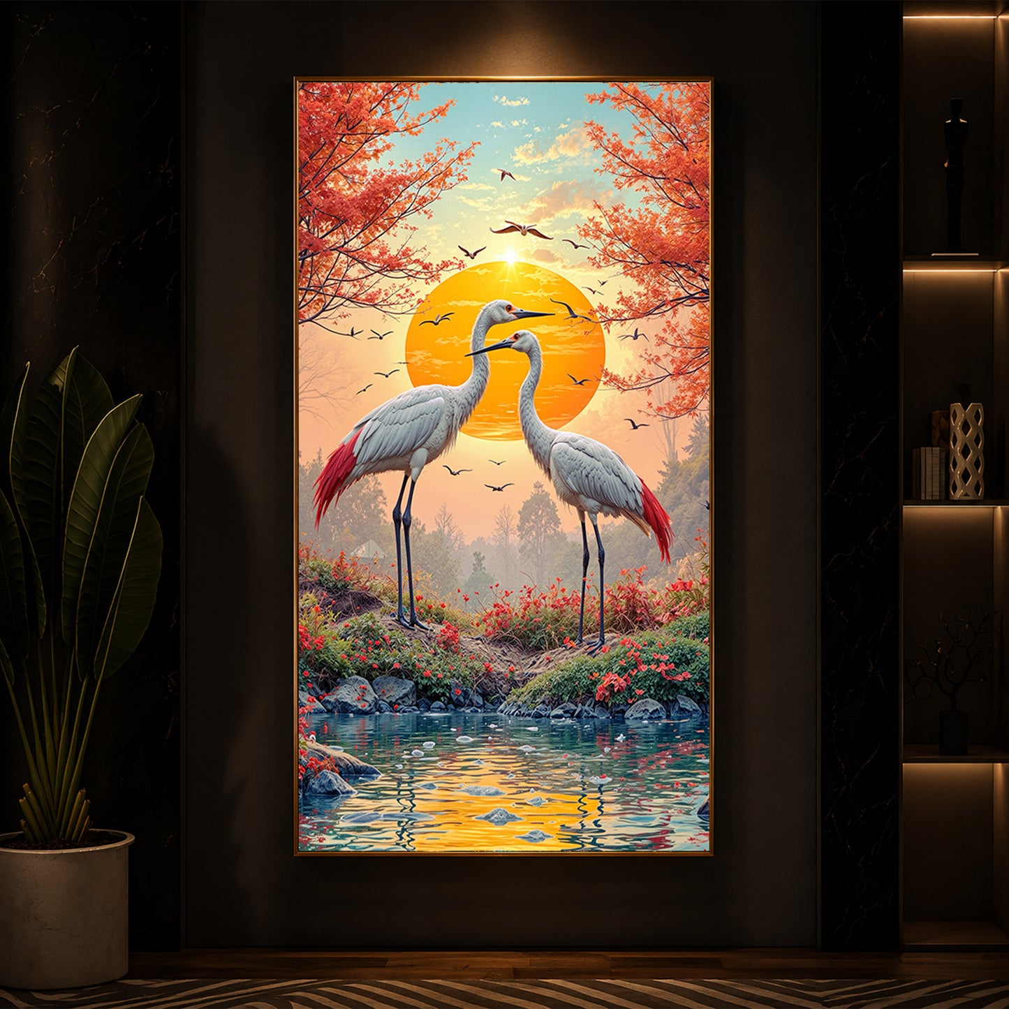 Beautiful Birds Modern Luxury Backlight Vertical Wall Art
