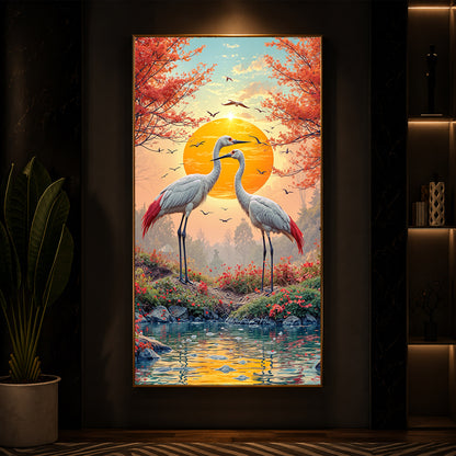 Beautiful Birds Modern Luxury Backlight Vertical Wall Art