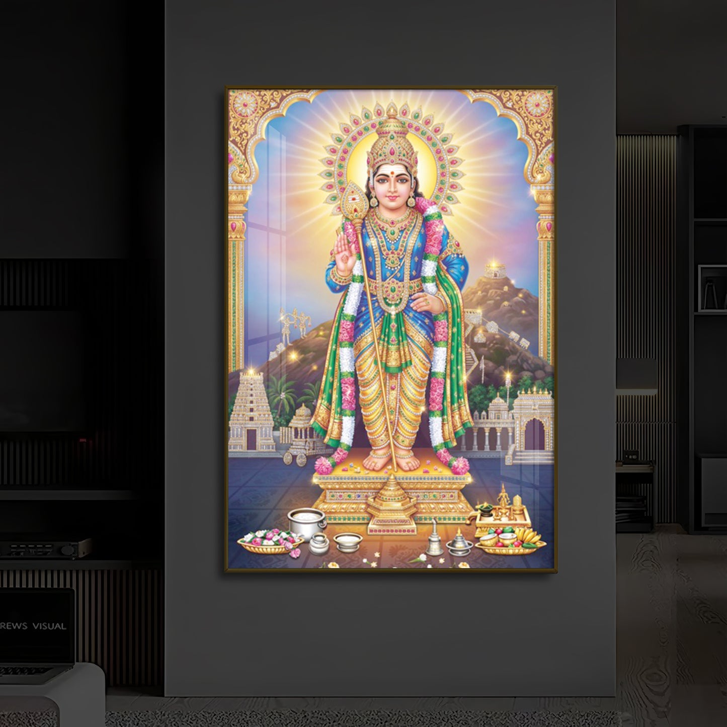 Lord Murugan Kartikeya Modern Luxury Backlight Vertical Wall Art