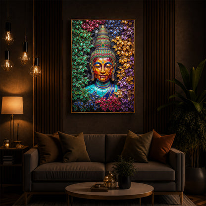 Buddha Colorful Modern Luxury Backlight Vertical Wall Art