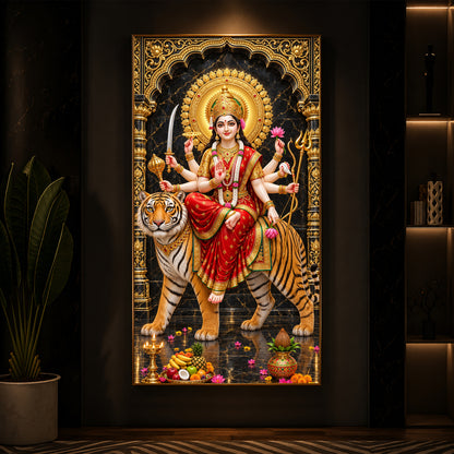 Goddess Ashtabhuja Durga Modern Luxury Backlight Vertical Wall Art