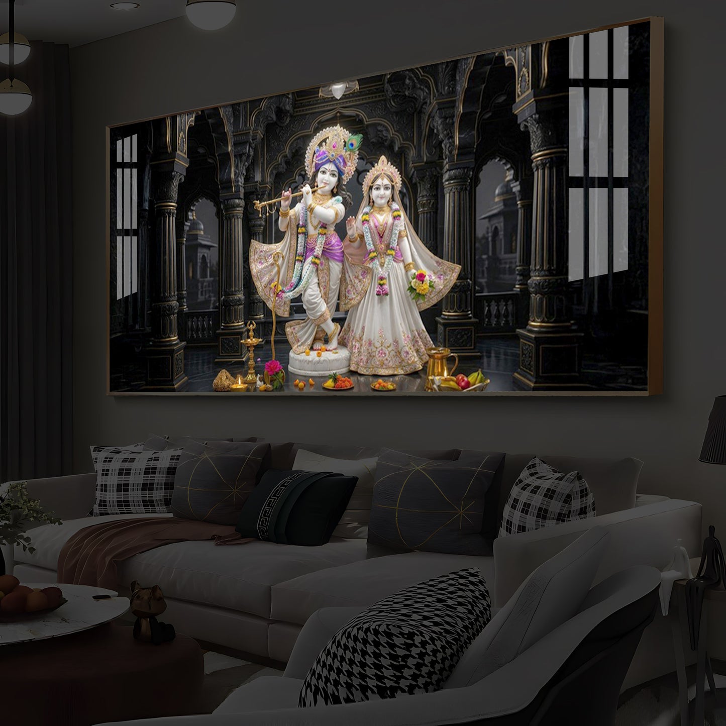 Spiritual Shree Radha Krishna Modern Luxury Backlight Horizontal Wall Art