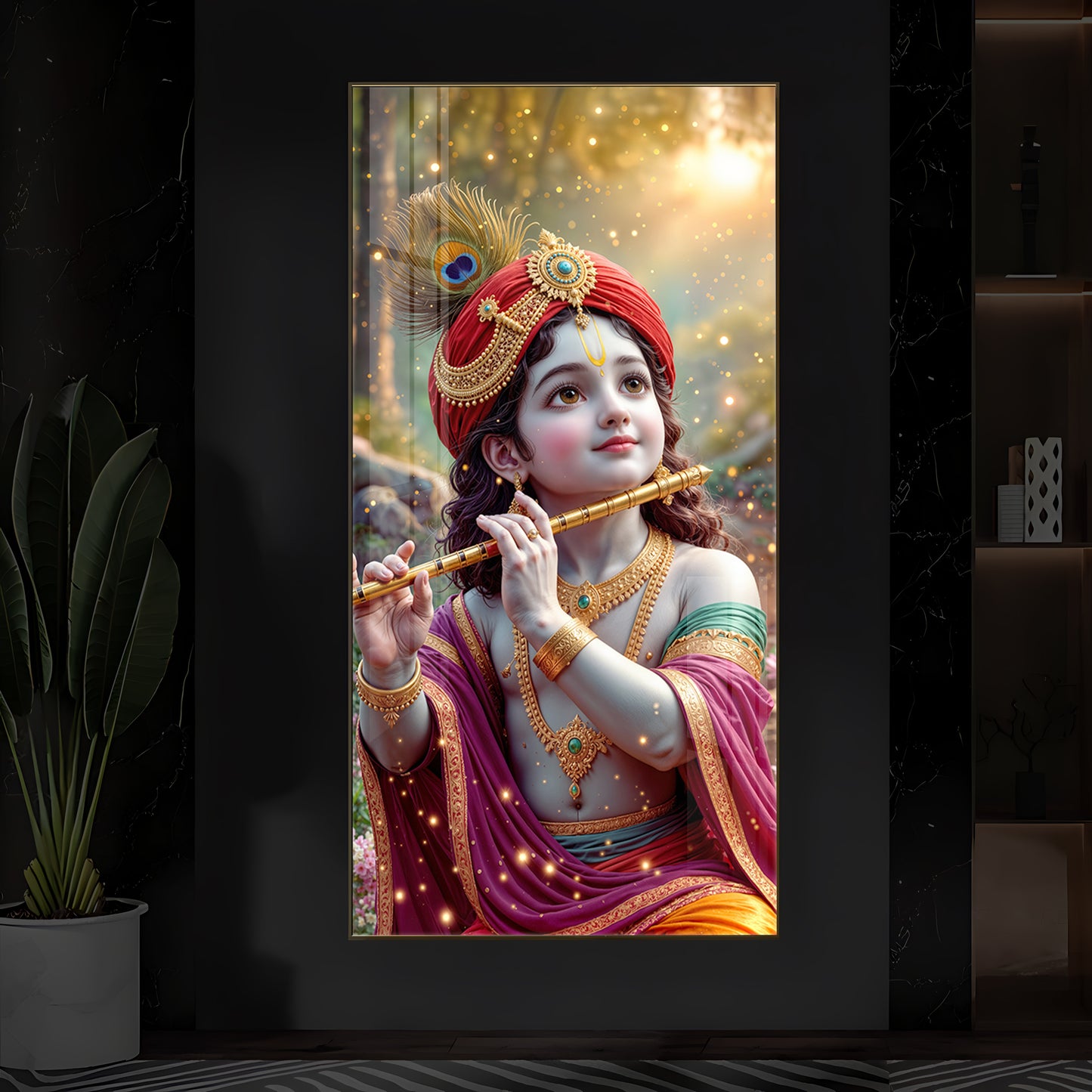 Divine Glow Krishna Modern Luxury Backlight Vertical Wall Art