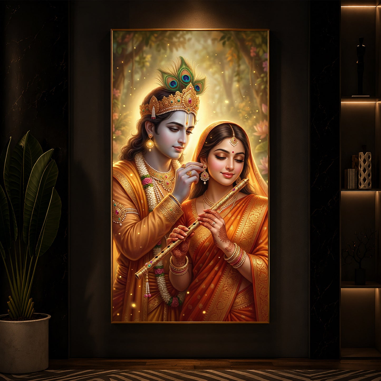 Jai Radha Krishna Modern Luxury Backlight Vertical Wall Art