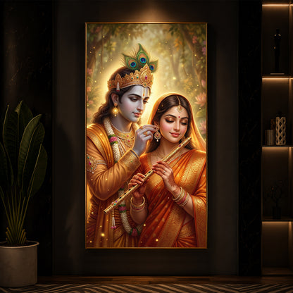Jai Radha Krishna Modern Luxury Backlight Vertical Wall Art