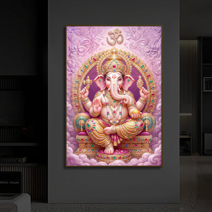 Vakratunda Mahakaya Ganesh Ji Modern Luxury Backlight Vertical Wall Art