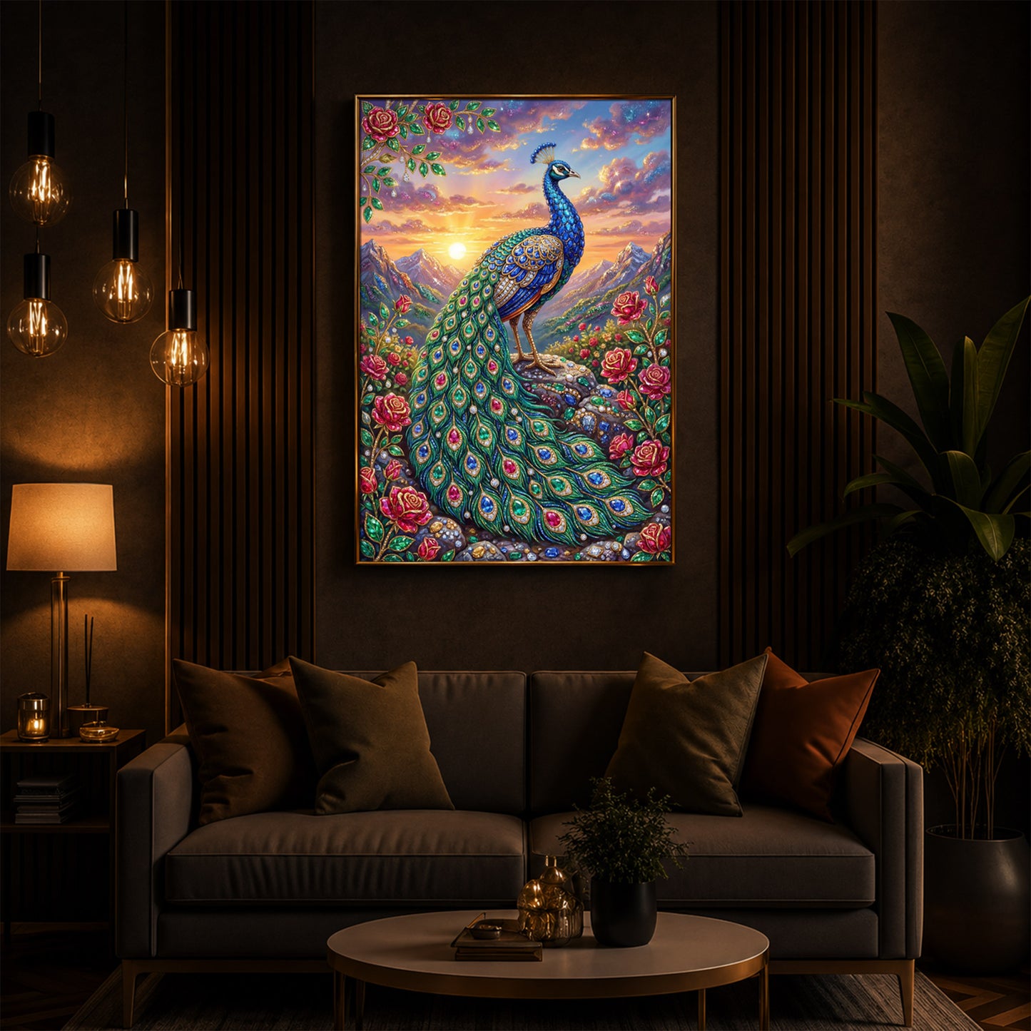 Colorful Beautiful Peacock Modern Luxury Backlight Vertical Wall Art