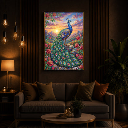 Colorful Beautiful Peacock Modern Luxury Backlight Vertical Wall Art