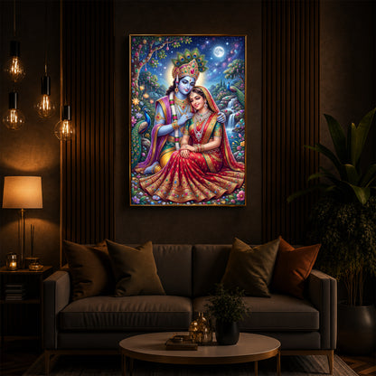 Divine Radha Krishna Serenity Modern Luxury Backlight Vertical Wall Art