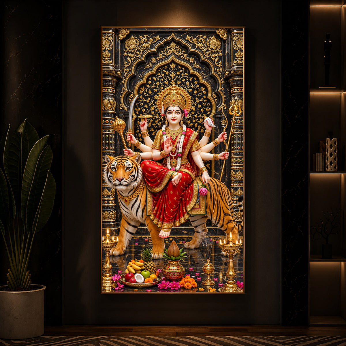 Ashtabhuja Durga Modern Luxury Backlight Vertical Wall Art