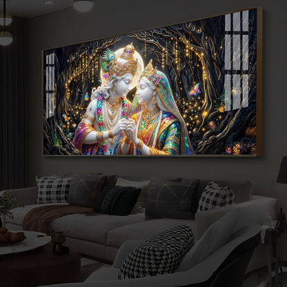Spiritual Moonlight Radha Krishna Modern Luxury Backlight Horizontal Wall Art