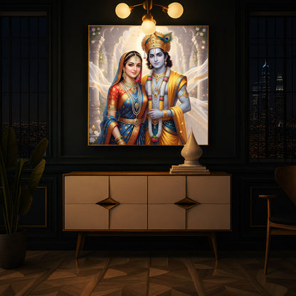 Divine Shree Radhe Krishna Modern Luxury Backlight Square Wall Art