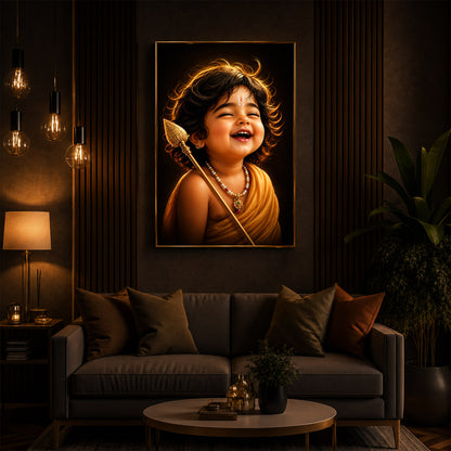 Child Lord Murugan Modern Luxury Backlight Vertical Wall Art