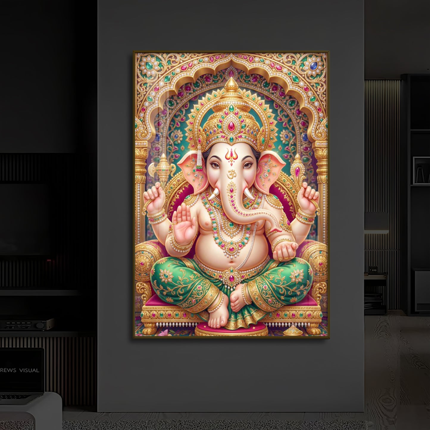 Divine Blessings of Ganesha Modern Luxury Backlight Vertical Wall Art